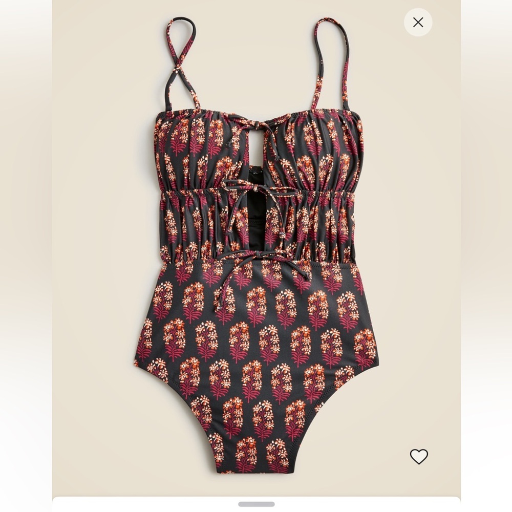 J. Crew Ruched cutout one-piece swimsuit in cocoa block print